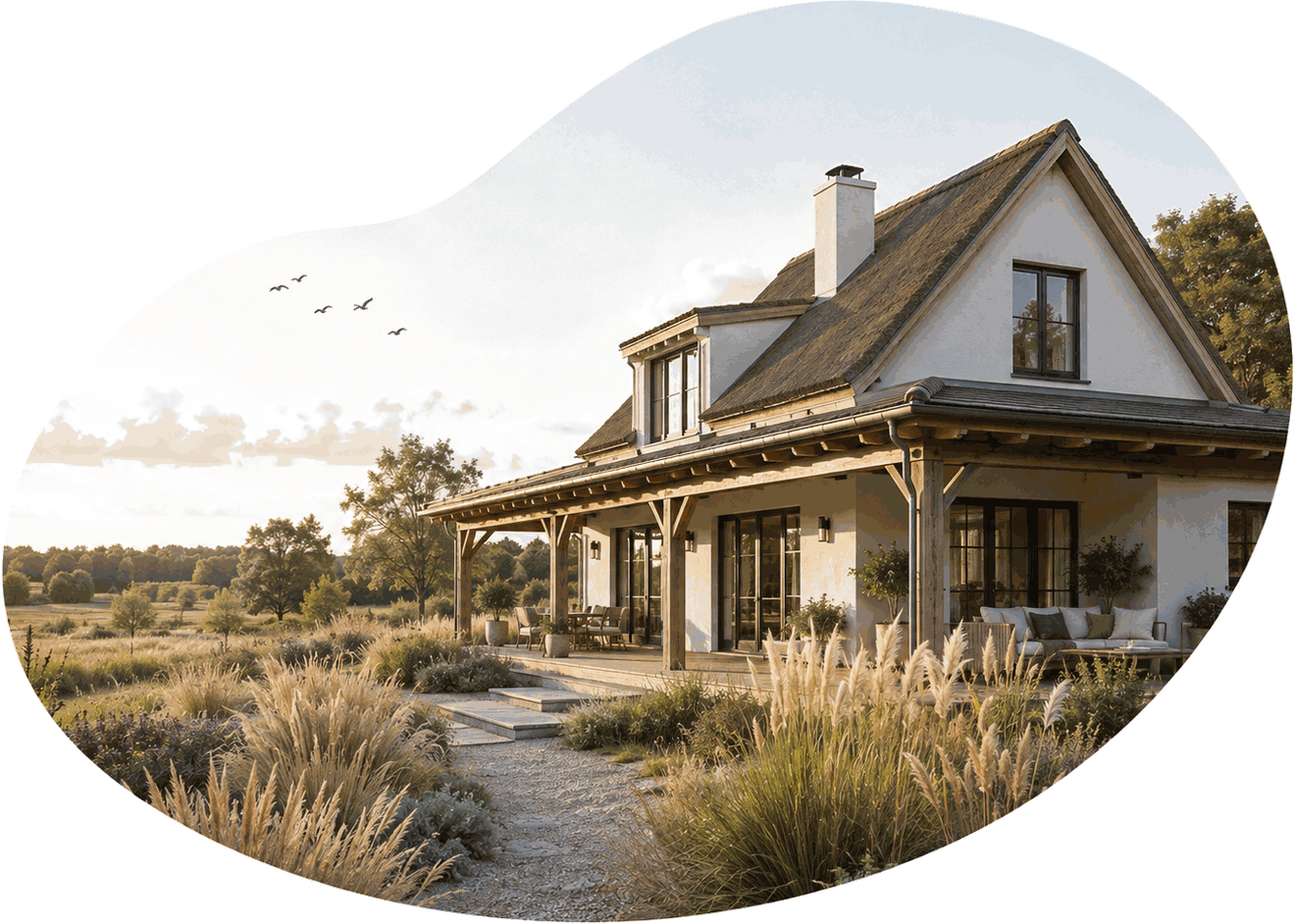 Vakantiewoning bij zonsondergang
