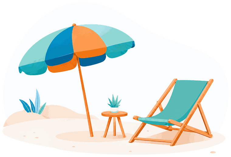 Strandstoel met parasol op het zand